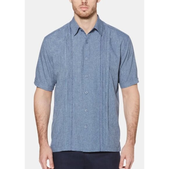 Cubavera Men's Geo Embroidered Panel Chambray Shirt size large - Picture 1 of 8